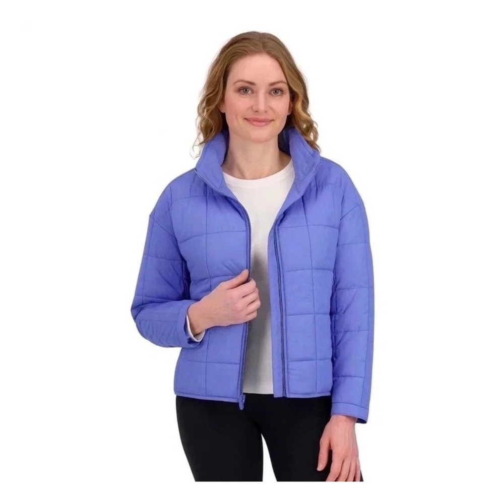 NWT Roxy Womens Blue Square‎ Quilted Full Zip Puffer Jacket Mock Lightweight •L•